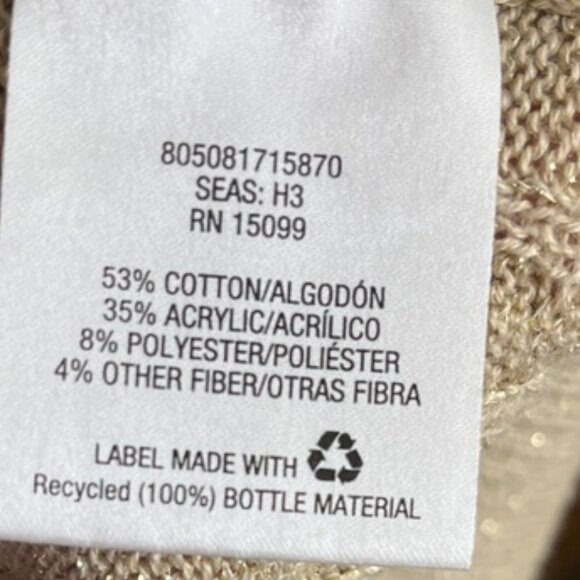 Laura Scott Tan Metallic Gold V-Neck Cable Knit Pullover Sweater 2X - Picture 8 of 9